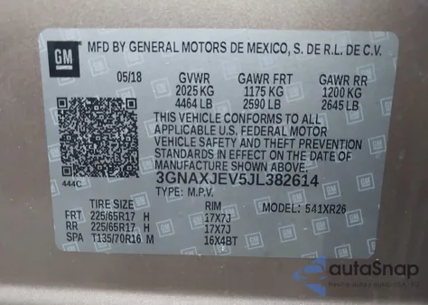 2018 Chevrolet Equinox Lt from USA, damaged, VIN 3GNAXJEV5JL382614